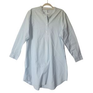 Lands' End Long Shirt Women Light Blue White Striped Sz XL 18 Long Sleeve Cotton